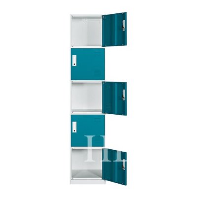 Full height vertical steel locker with 5 compartmen